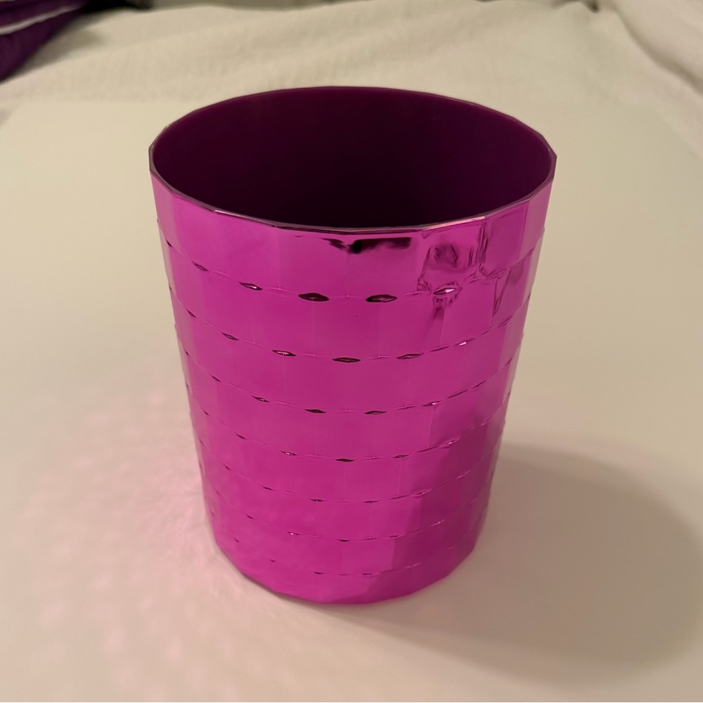 Metallic fuchsia vase/“disco planter”